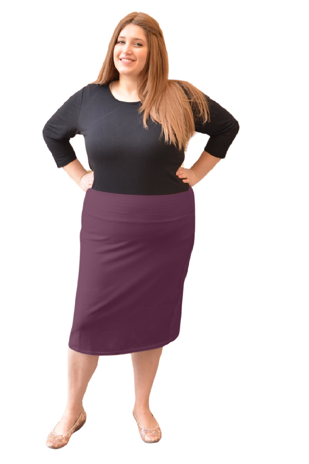 Plus Size Women's Cotton Spandex Stretch Knee-Length Pencil Skirt