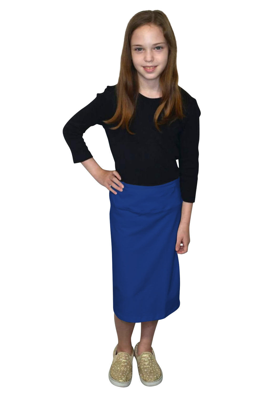 Girls' Cotton Spandex Stretch Knee-Length Pencil Skirt