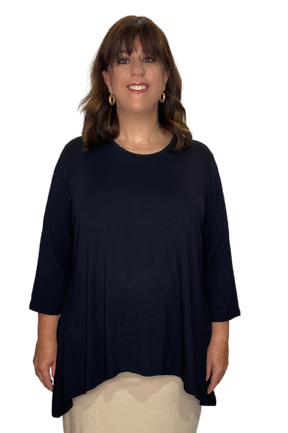 Plus Size - Modest Handkerchief Tunic Top - 3/4 Sleeve Comfort Flow Design