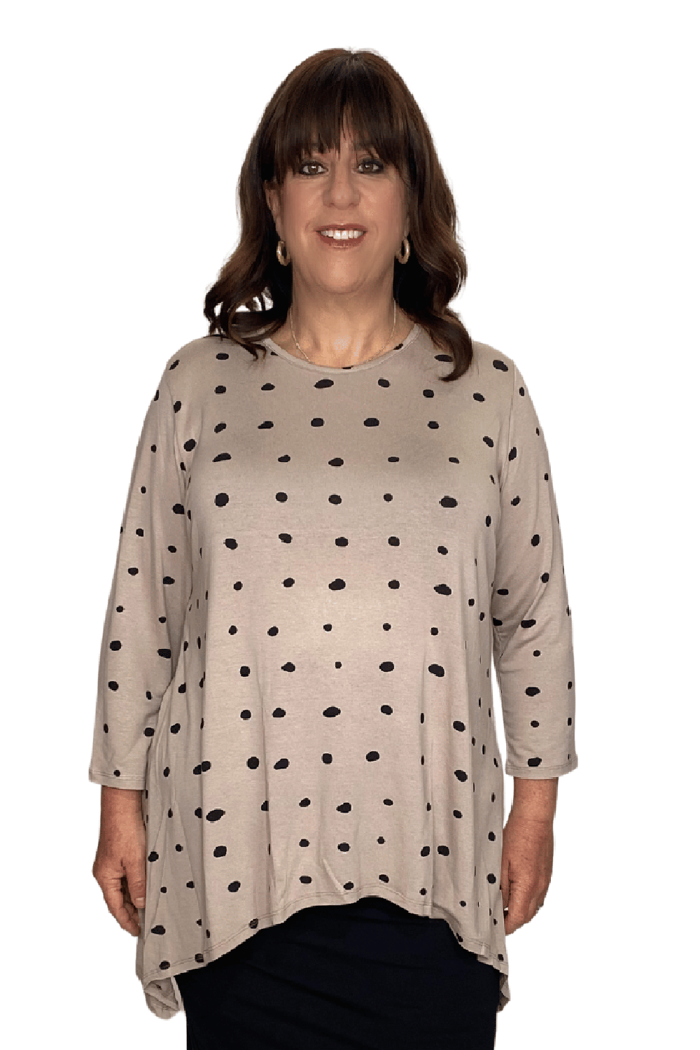 Plus Size - Modest Handkerchief Tunic Top - 3/4 Sleeve Comfort Flow Design