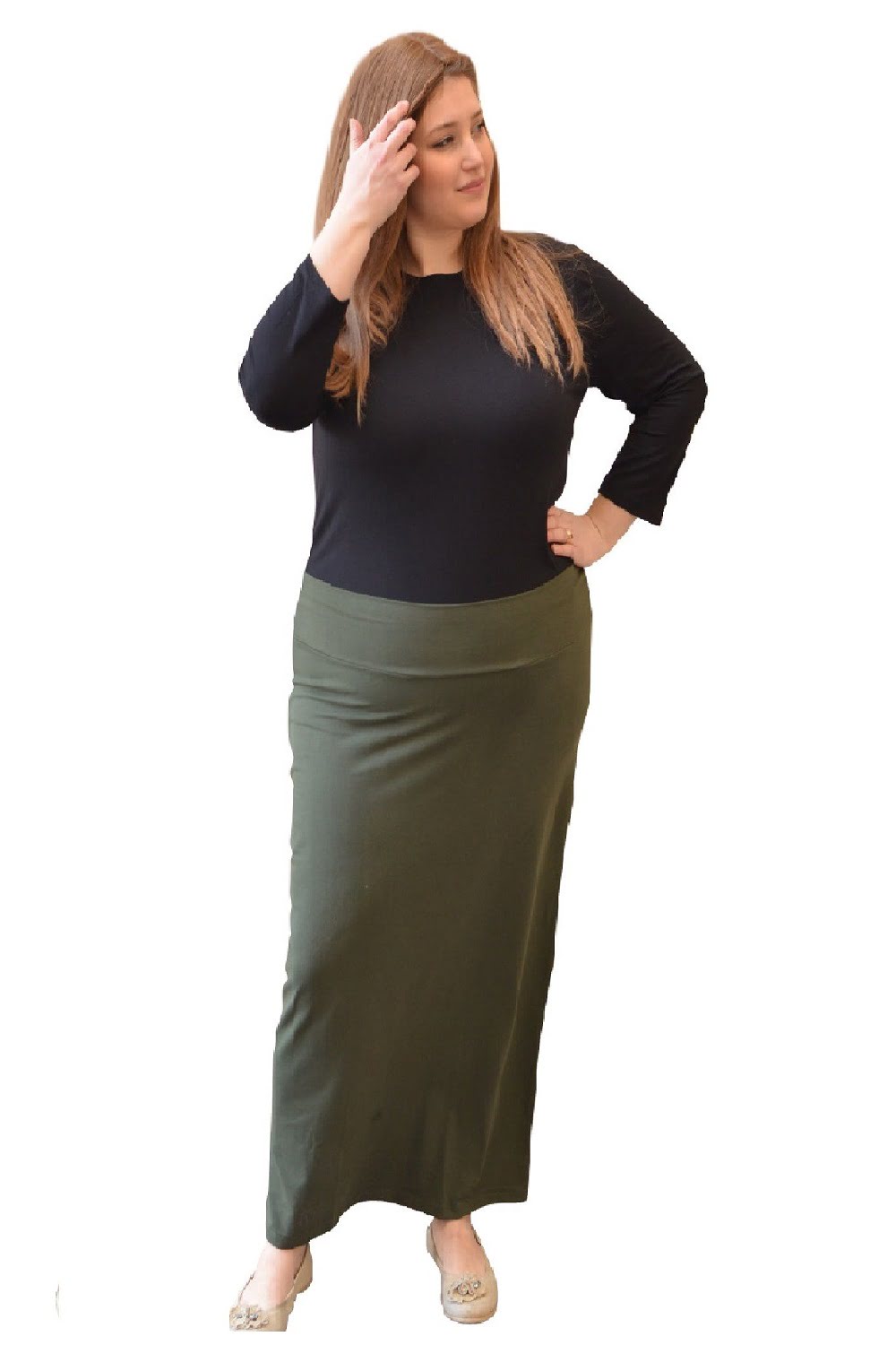 Plus Size Women's Stretch Maxi Pencil Skirt - Cotton Blend and No Slits