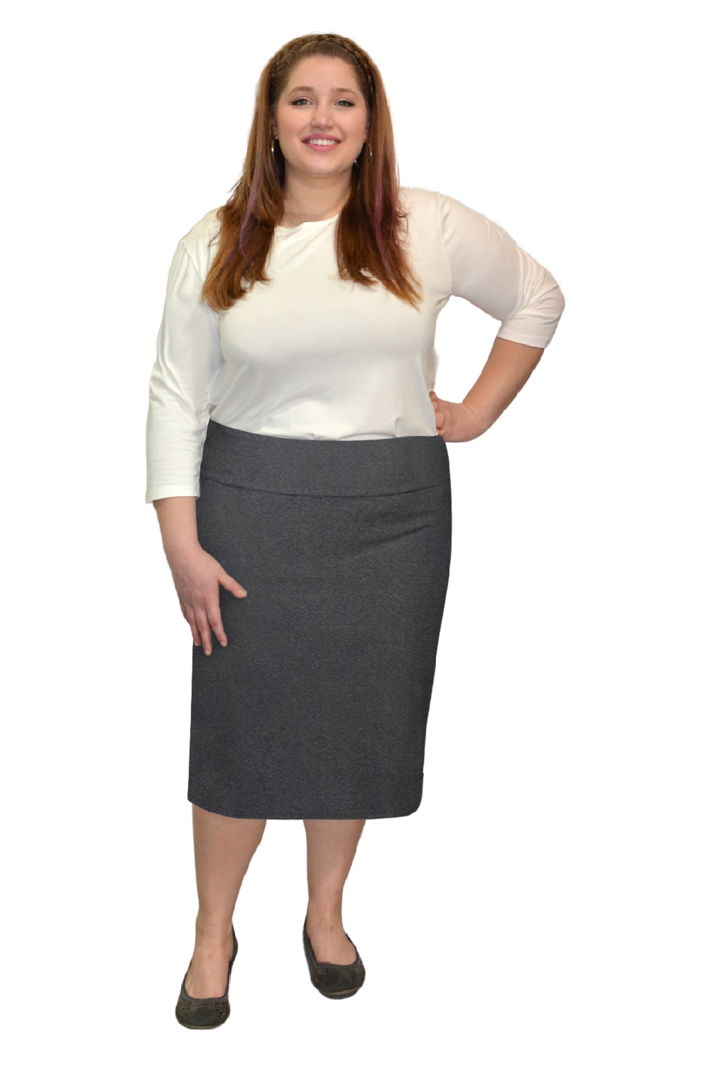 Plus Size Women's Cotton Spandex Stretch Knee-Length Pencil Skirt
