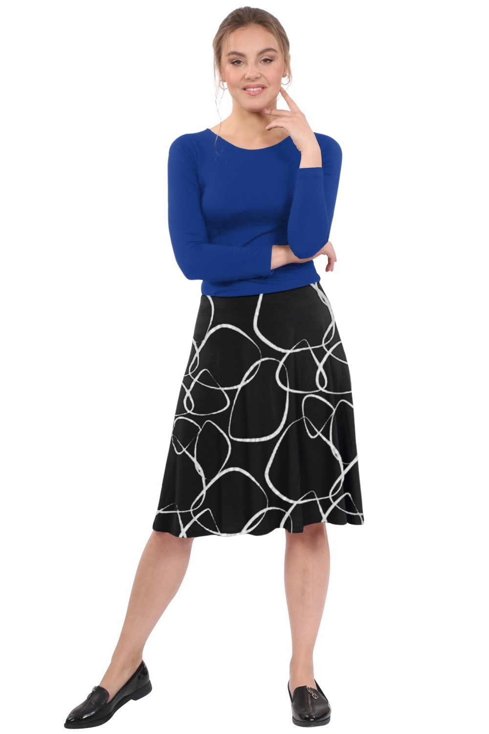 Knee Length A-Line Skater Skirt with Full Elastic Waist