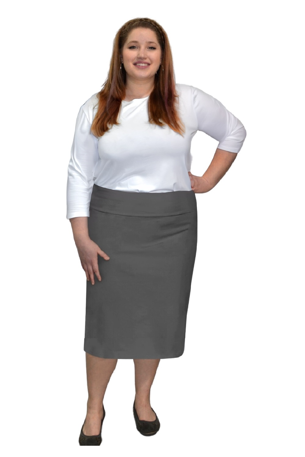 Plus Size Women's Cotton Spandex Stretch Knee-Length Pencil Skirt