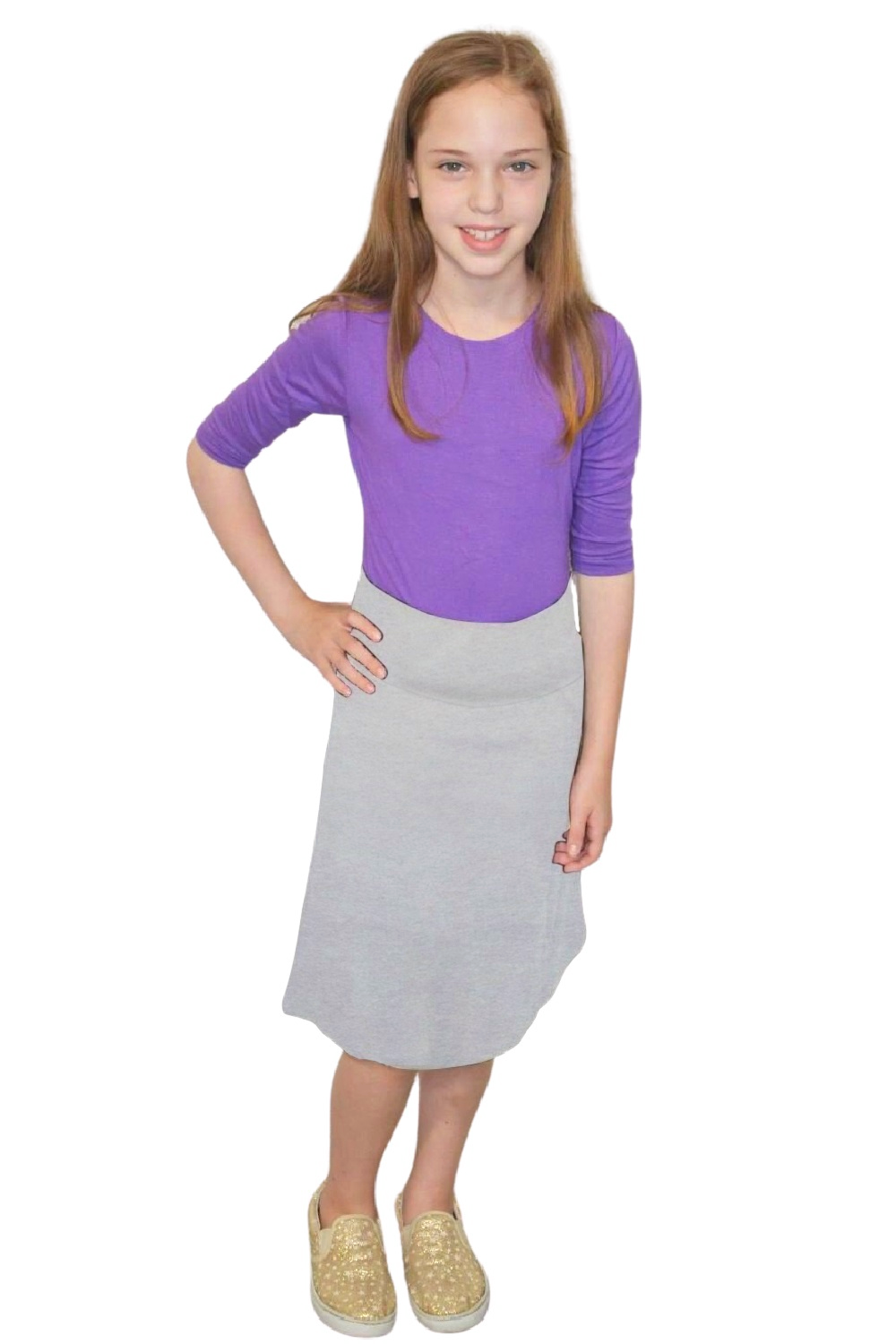 Girls Sporty A-Line Stretch Cotton Spandex Skirt – Knee Length