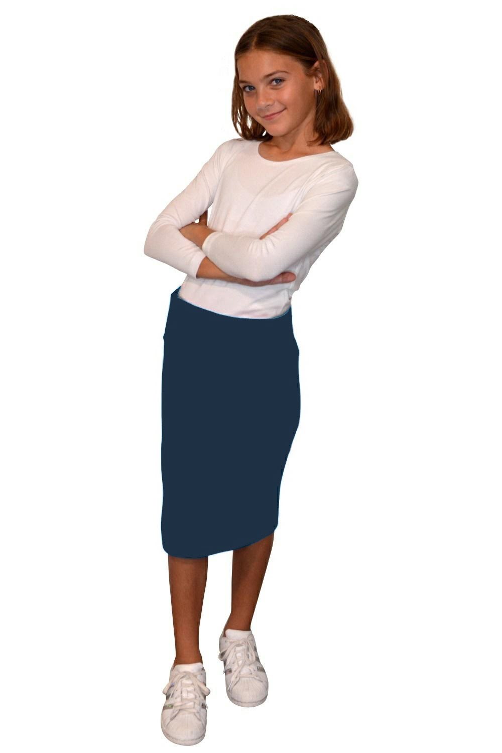 Girls' Cotton Spandex Stretch Knee-Length Pencil Skirt