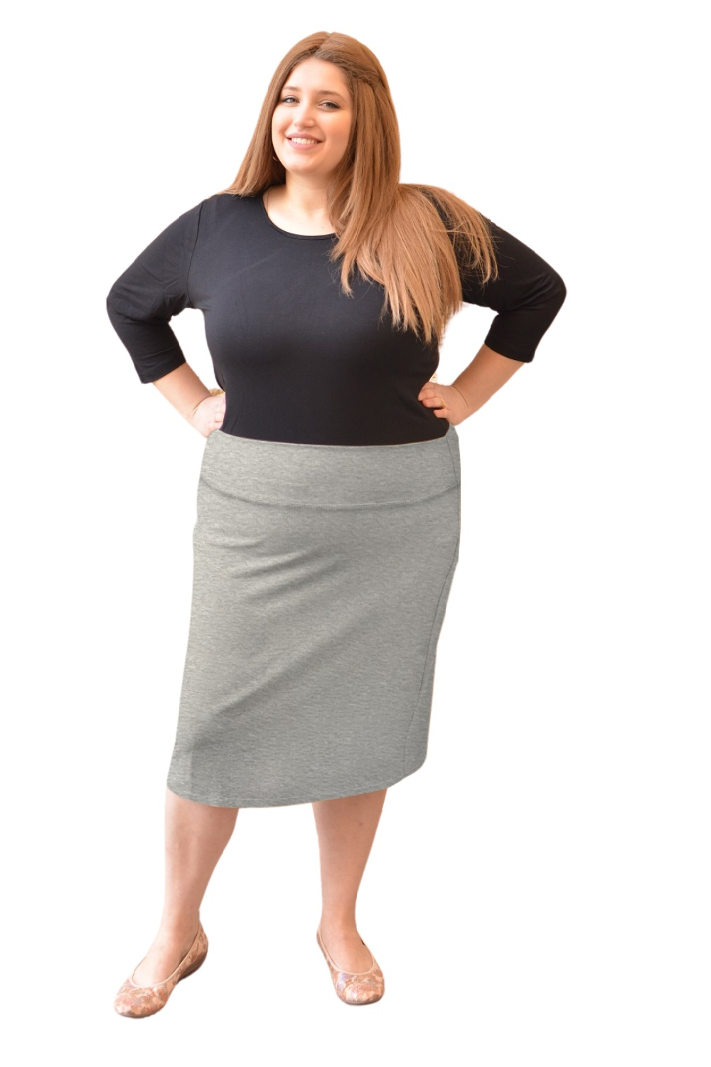 Plus Size Women's Cotton Spandex Stretch Knee-Length Pencil Skirt
