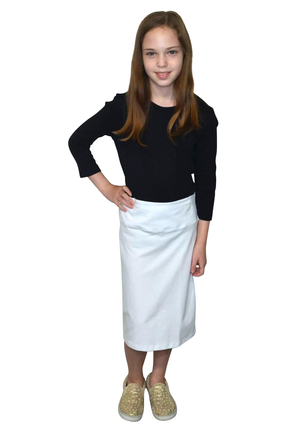 Girls' Cotton Spandex Stretch Knee-Length Pencil Skirt