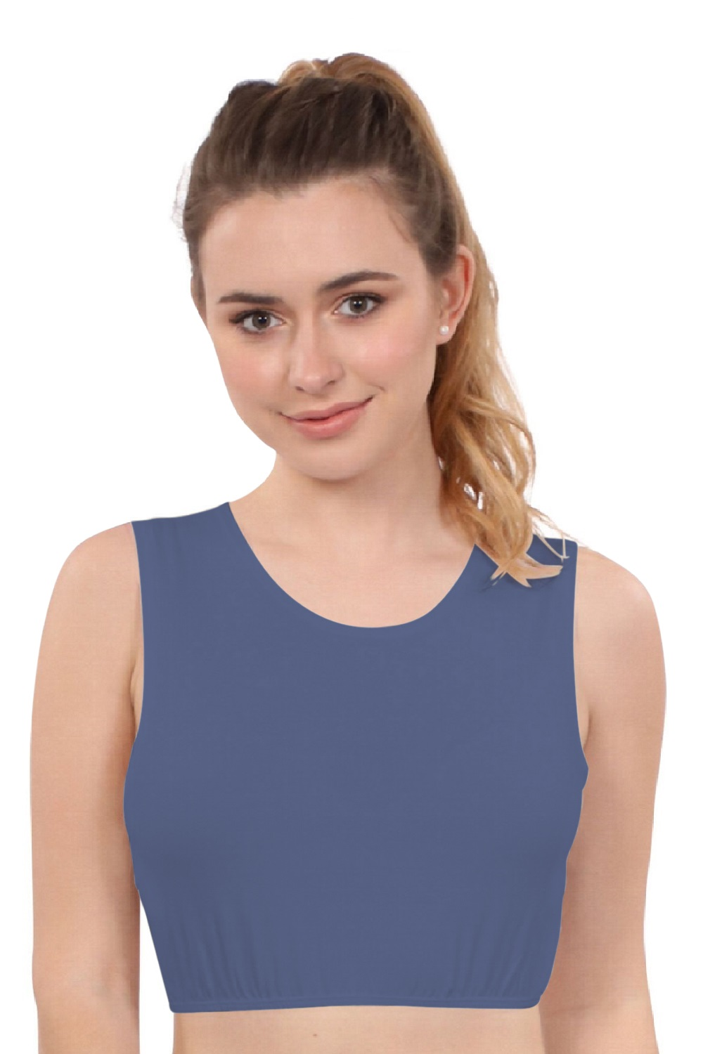 Crop Top Tank Top with Full Shoulder Coverage and Jewel Neckline