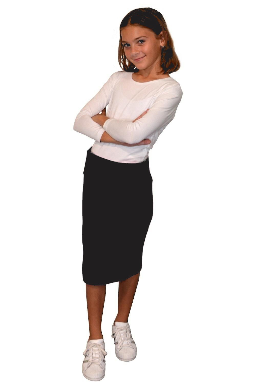 Girls' Cotton Spandex Stretch Knee-Length Pencil Skirt