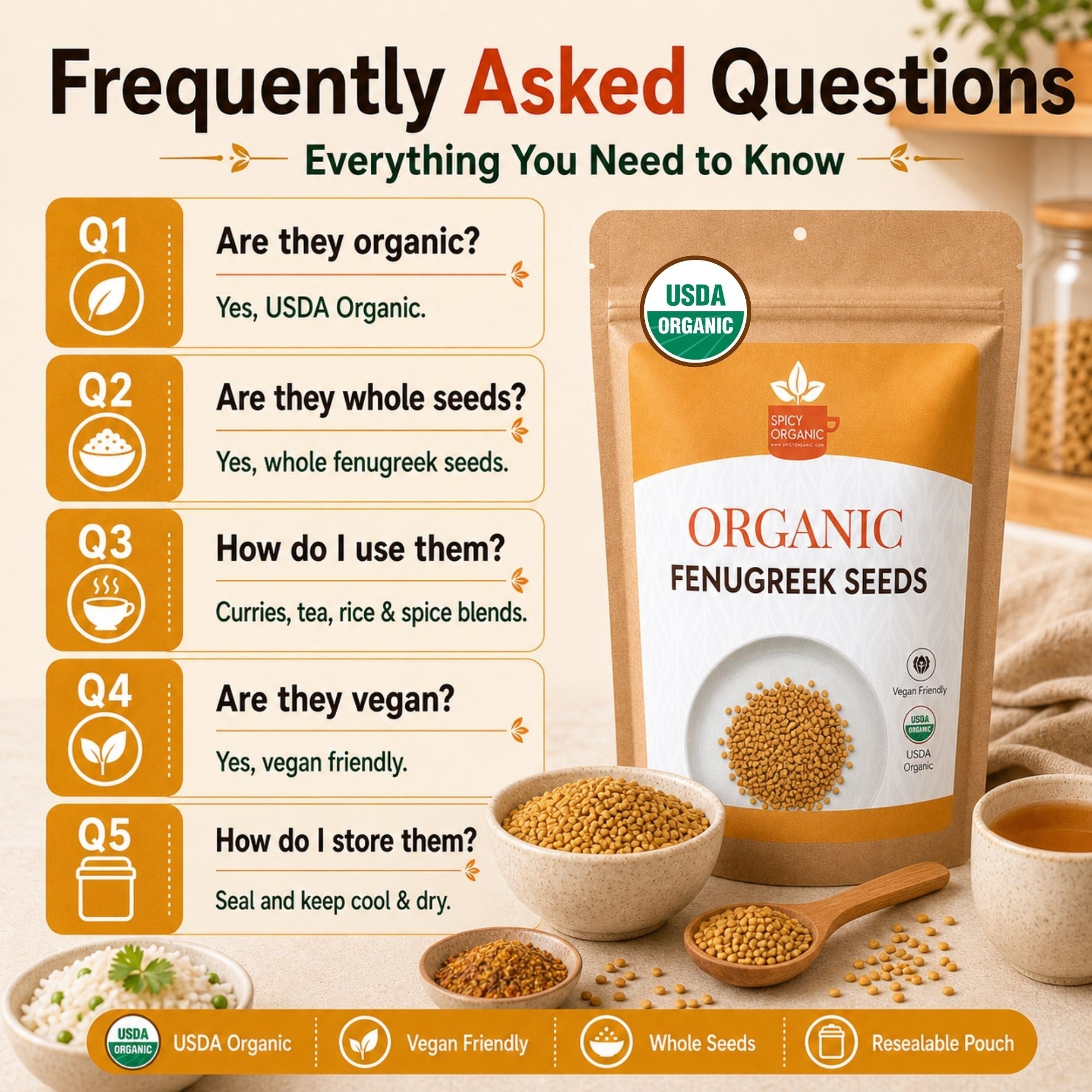 Organic Fenugreek Seeds – Whole Methi for Tempering & Pickling