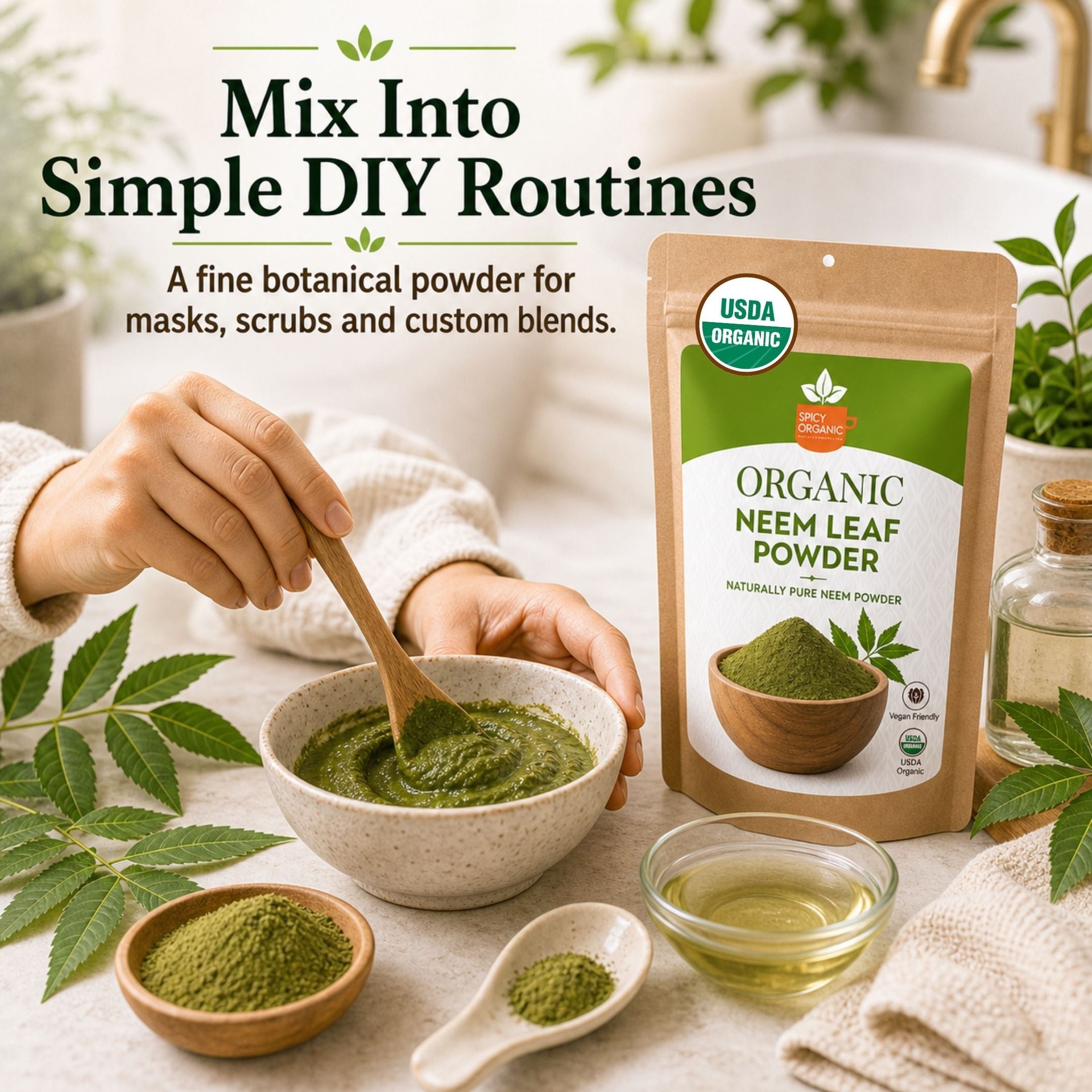 Organic Neem Powder – USDA Certified Neem Leaf Powder for Herbal Tea & DIY Skincare