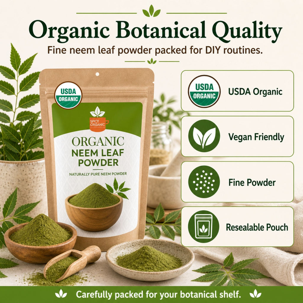 Organic Neem Powder – USDA Certified Neem Leaf Powder for Herbal Tea & DIY Skincare