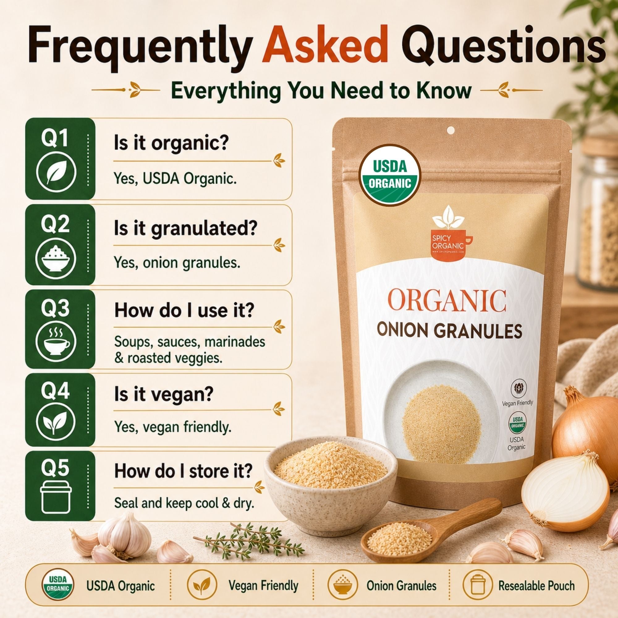 Organic Onion Granules – For Marinades, Rubs & Slow Cooking