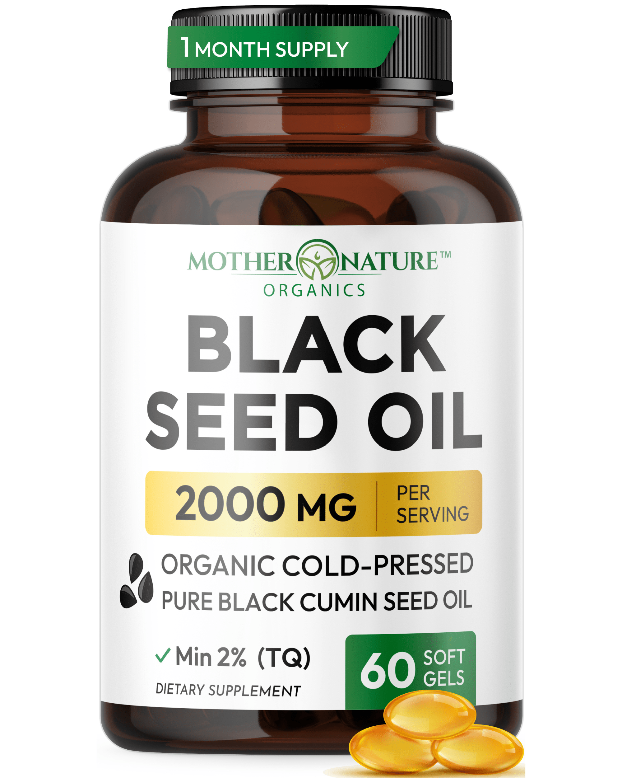 Organic Black Seed Oil Softgels — 2,000mg per Serving