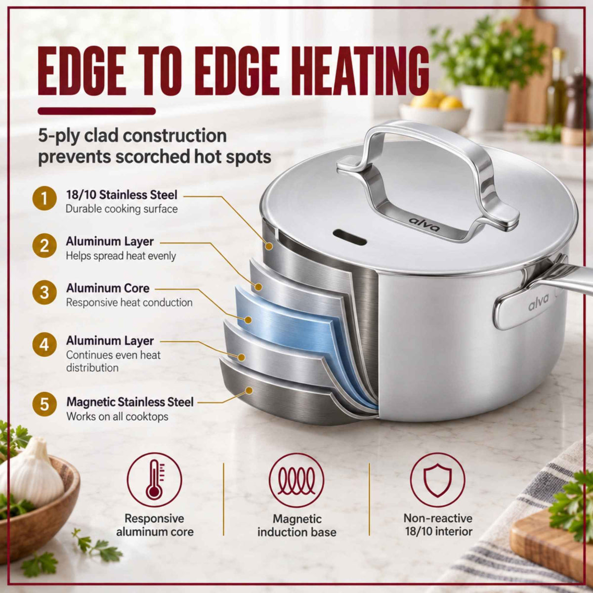 Maestro 5-Ply Stainless Saucepan with Lid