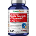 NusaPure Super Calcium with Vitamin D 3 & Calcium Citrate - Suitable for Vegetarian, Non - GMO - 1300mg - 240 Capsules