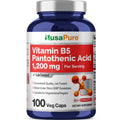 NusaPure Vitamin B5 Pantothenic Acid 1,200mg Per Serving 100 Caps Vegetarians Vegans, Non-GMO Dietary Supplement