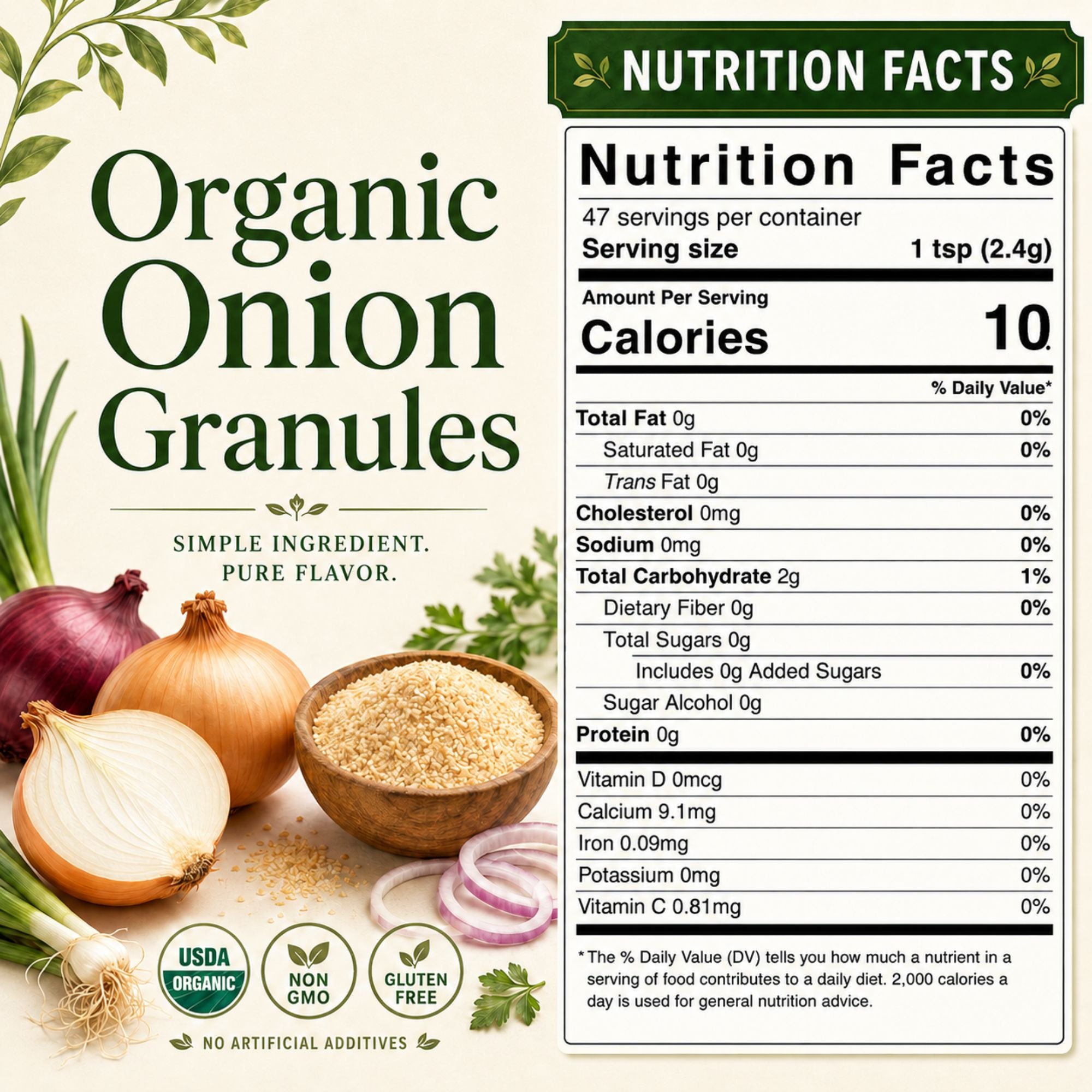 Organic Onion Granules — USDA Certified, Non-GMO | Marinades, Slow Cooking & Spice Rubs