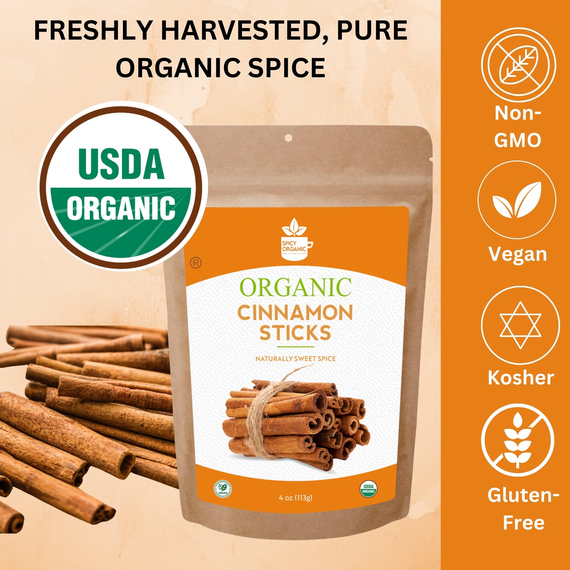 Organic Cassia Cinnamon Sticks — USDA Certified | Chai, Mulled Wine & Baking
