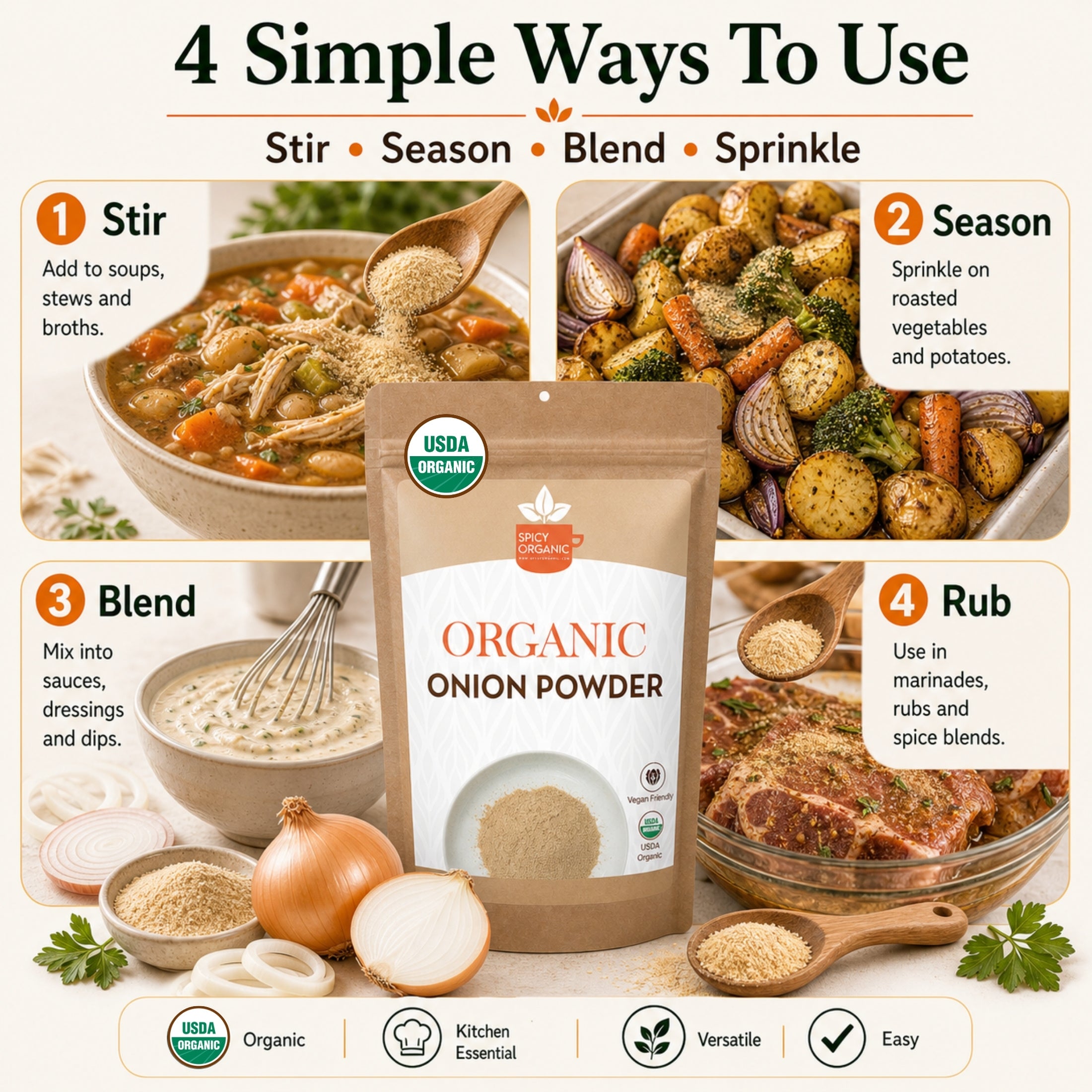 Organic Onion Powder — USDA Certified, Non-GMO | Soups, Spice Blends & Dry Rubs
