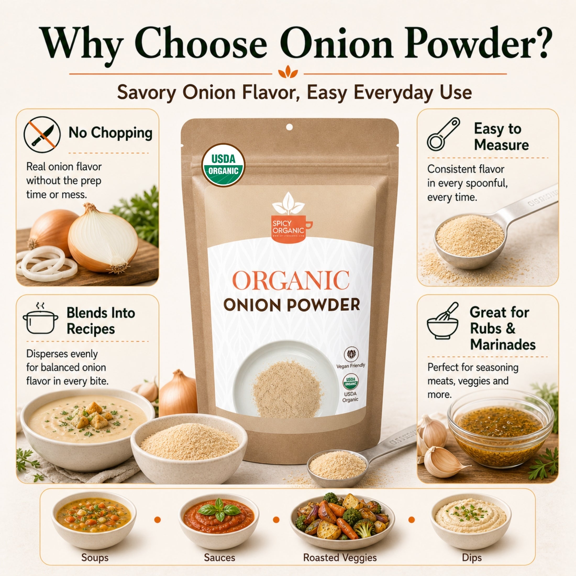 Organic Onion Powder — USDA Certified, Non-GMO | Soups, Spice Blends & Dry Rubs