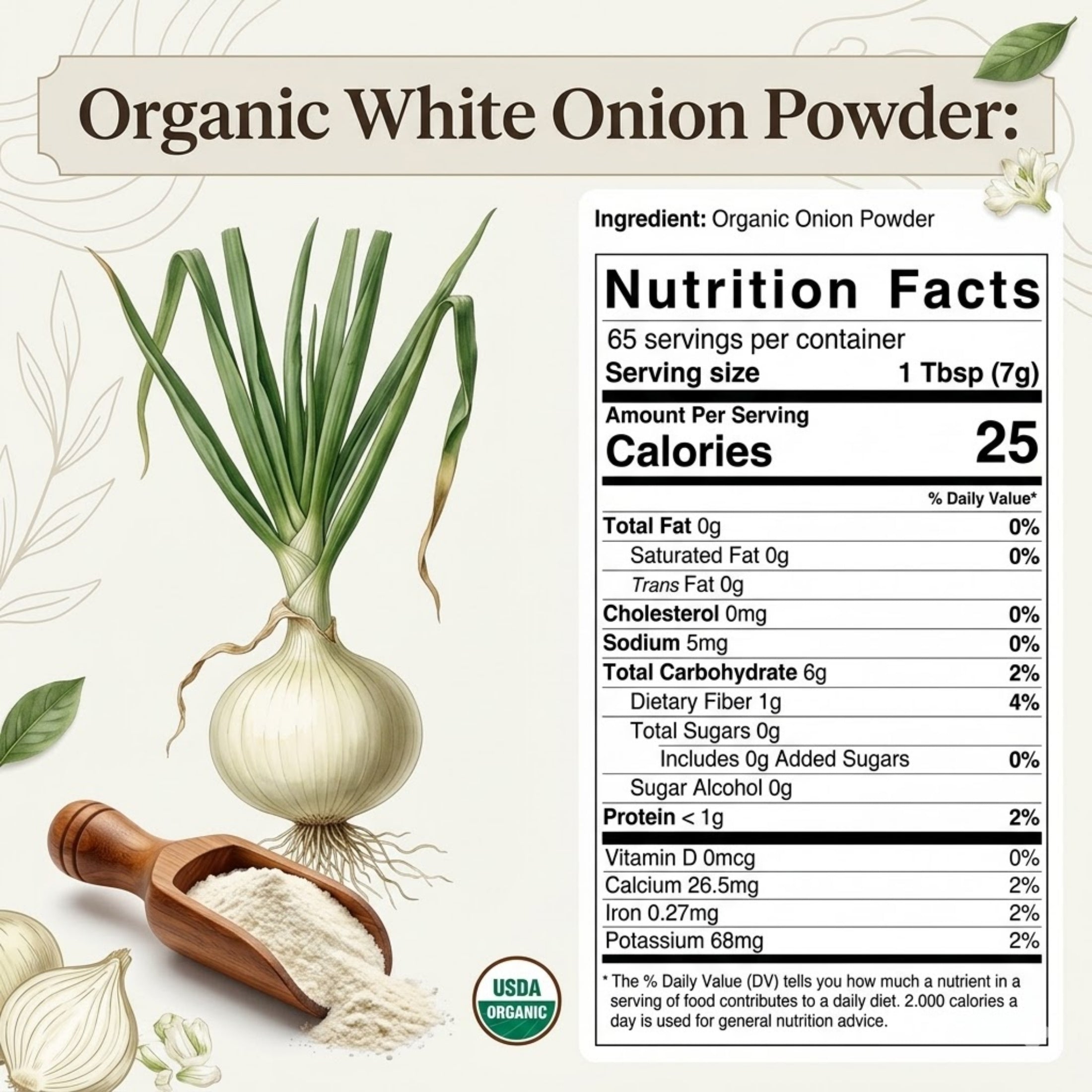 Organic Onion Powder — USDA Certified, Non-GMO | Soups, Spice Blends & Dry Rubs