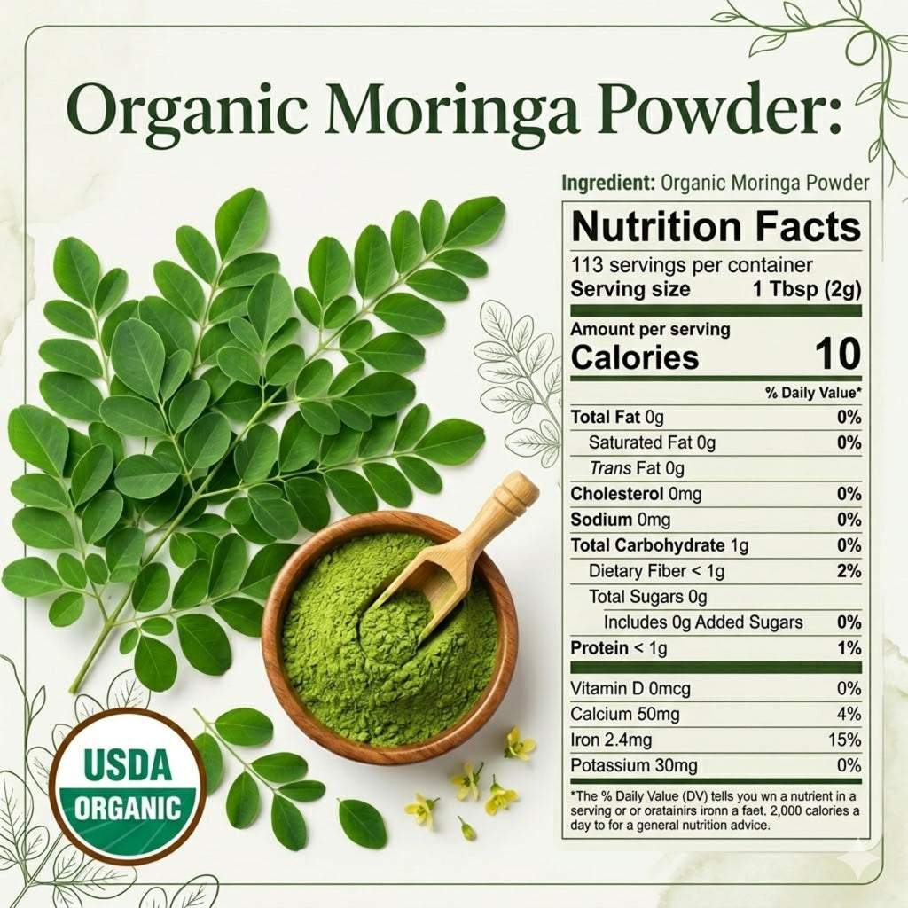 Organic Moringa Powder — USDA Certified | Smoothies, Golden Milk & Superfood Blends from India