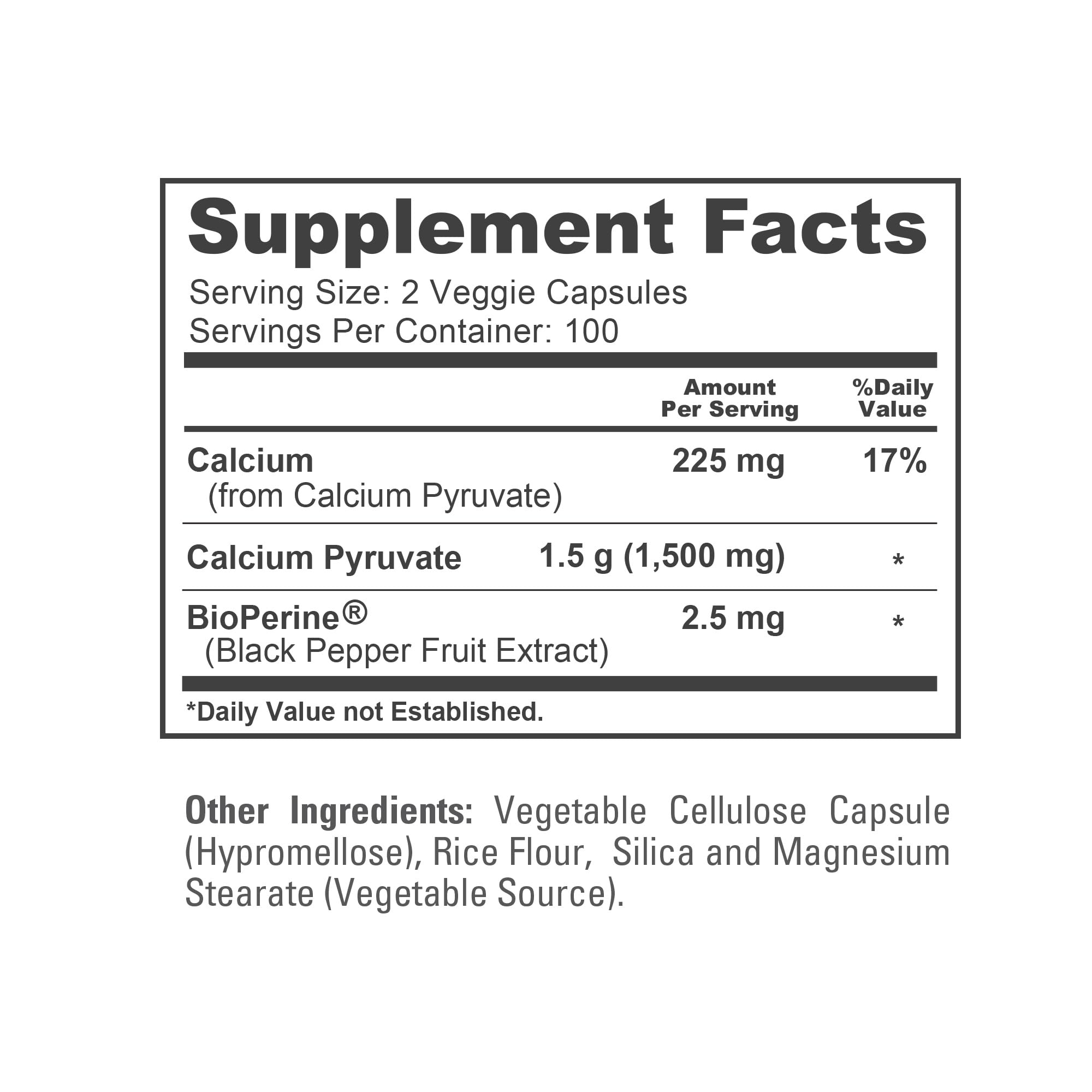 NusaPure Calcium Pyruvate - Suitable for Vegetarian/Vegan, Non - GMO - 1500 mg - 200 Capsules