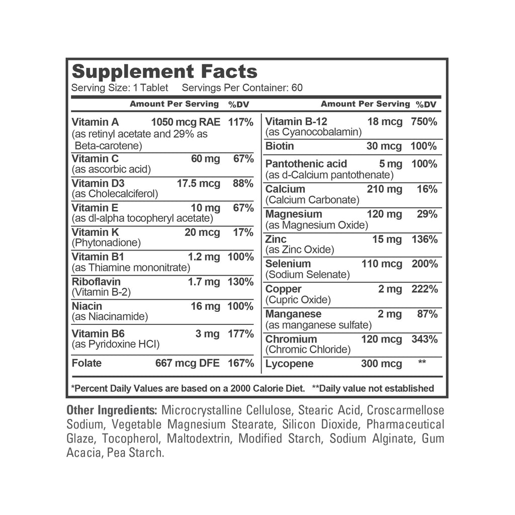 NusaPure Men’s Daily Formula – Full Spectrum Multivitamin with Vitamins A, C, D, E, K, B-Complex, Folate, Biotin, Minerals & Lycopene | 60 Tablets | Non-GMO