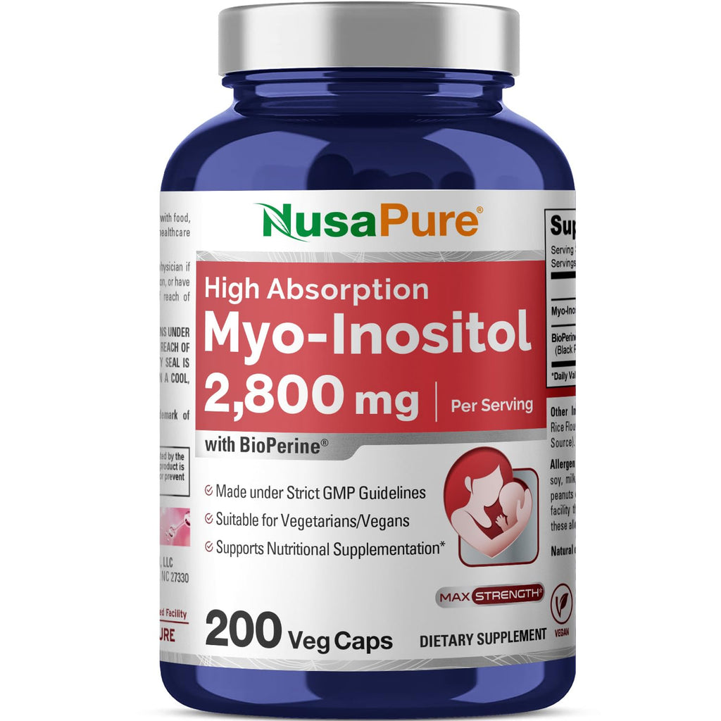 NusaPure Myo-Inositol - Suitable for Vegetarian/Vegan, Non - GMO - 2800mg, 200 Capsules