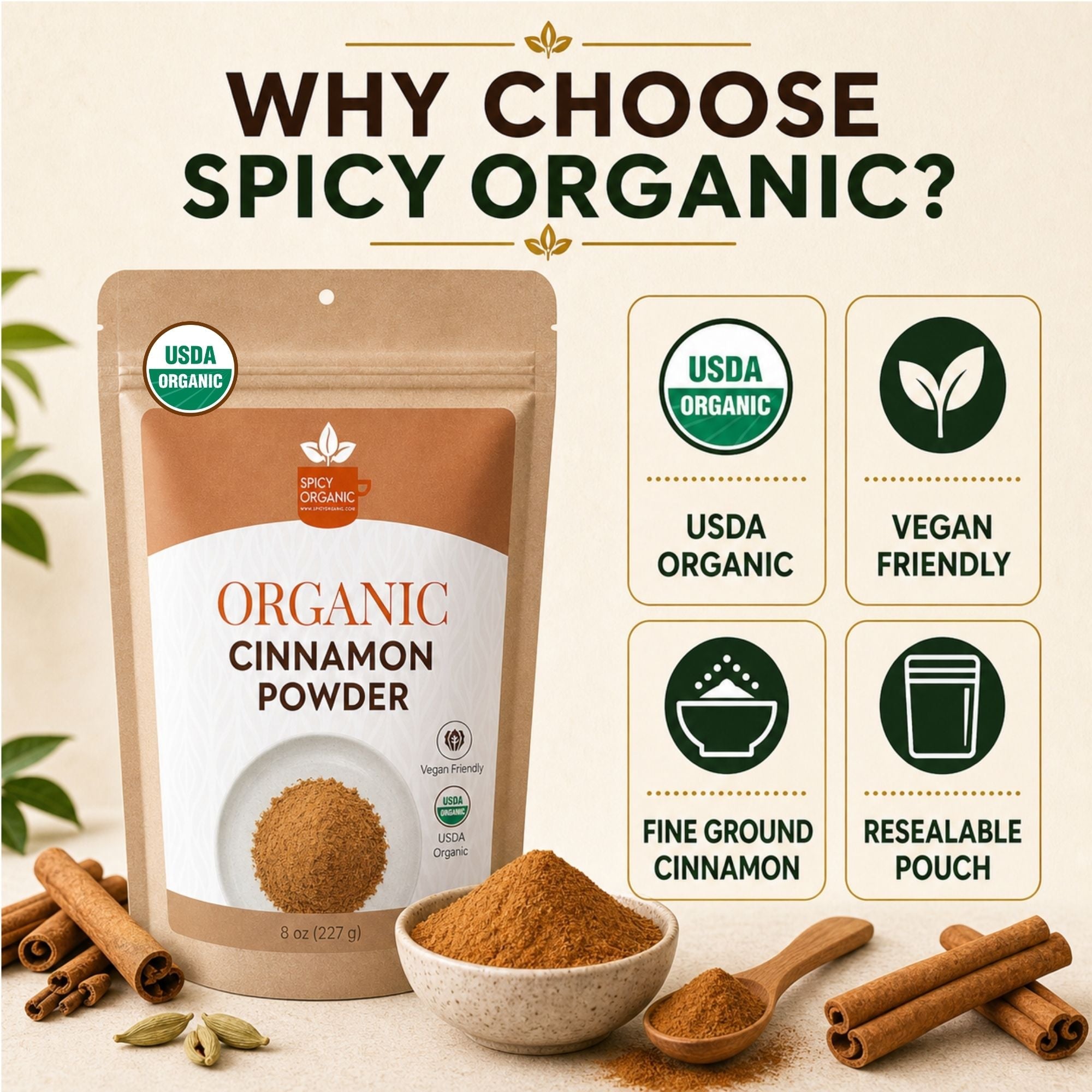 Organic Cassia Cinnamon Powder – For Chai, Oatmeal & Baking