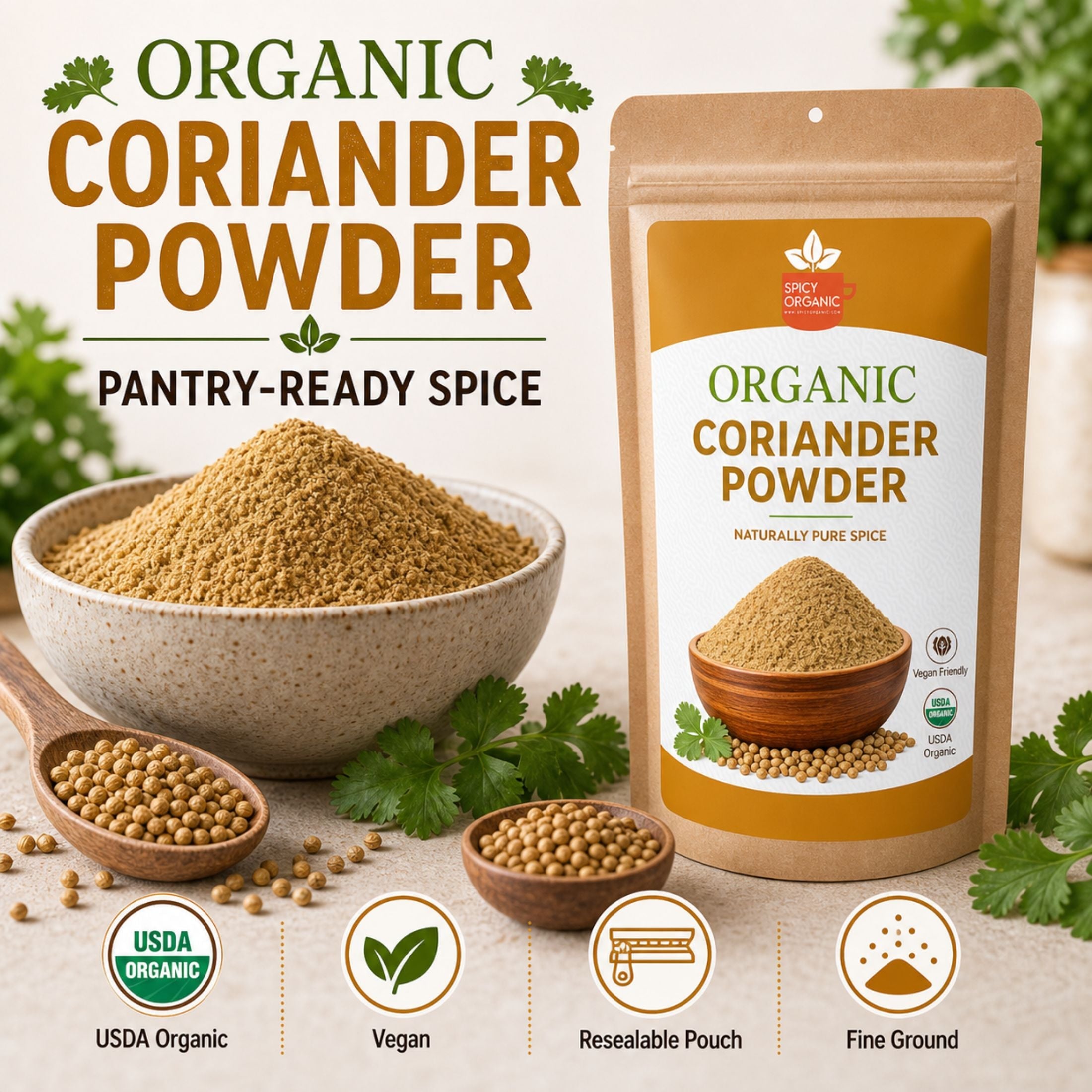 Organic Coriander Powder – USDA Certified Organic Ground Coriander Seeds