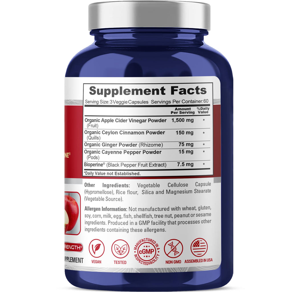 NusaPure Apple Cider Vinegar Complex 1500 mg 180 Veg Caps Suitable for Vegetarians and Vegans, Non-GMO
