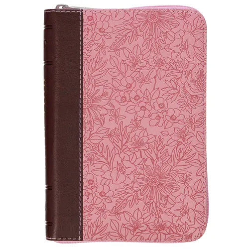 KJV Bible Mini Pocket (Faux Leather, Pink/Saddle Tan W/Zipper)