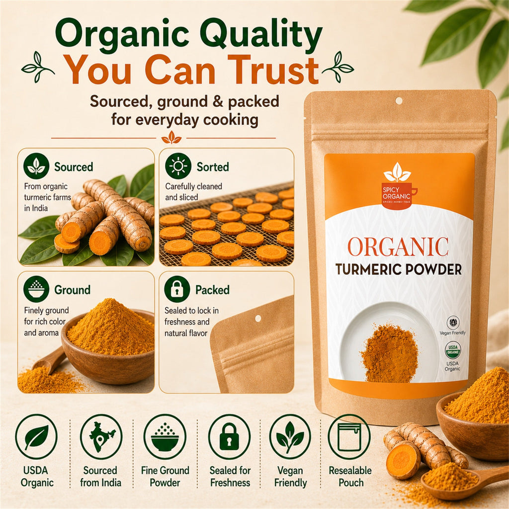 Organic Turmeric Powder — USDA Certified, Non-GMO | Golden Milk, Curries & Spice Blends