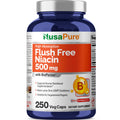 NusaPure FUSH Free Niacin - Suitable for Vegetarian/Vegan, Non - GMO - 500 mg - 250 Capsules