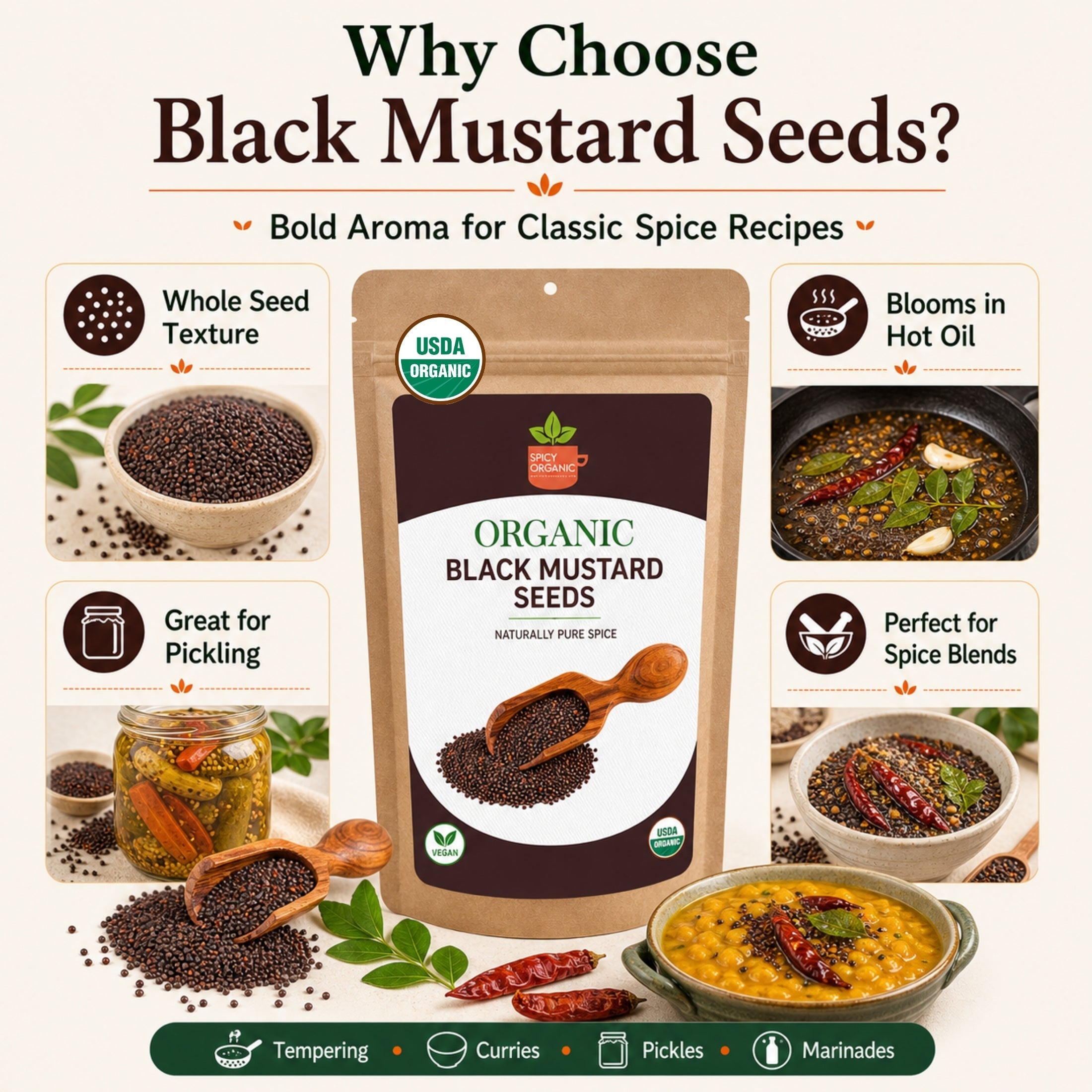 Organic Black Mustard Seeds – USDA Certified, Non-GMO, Kosher, for Pickling, Cooking & Spice Blends