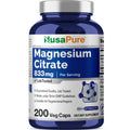 NusaPure Magnesium Citrate 833mg - 200 Veggie Capsules (Vegetarian, Non-GMO, Vegan)