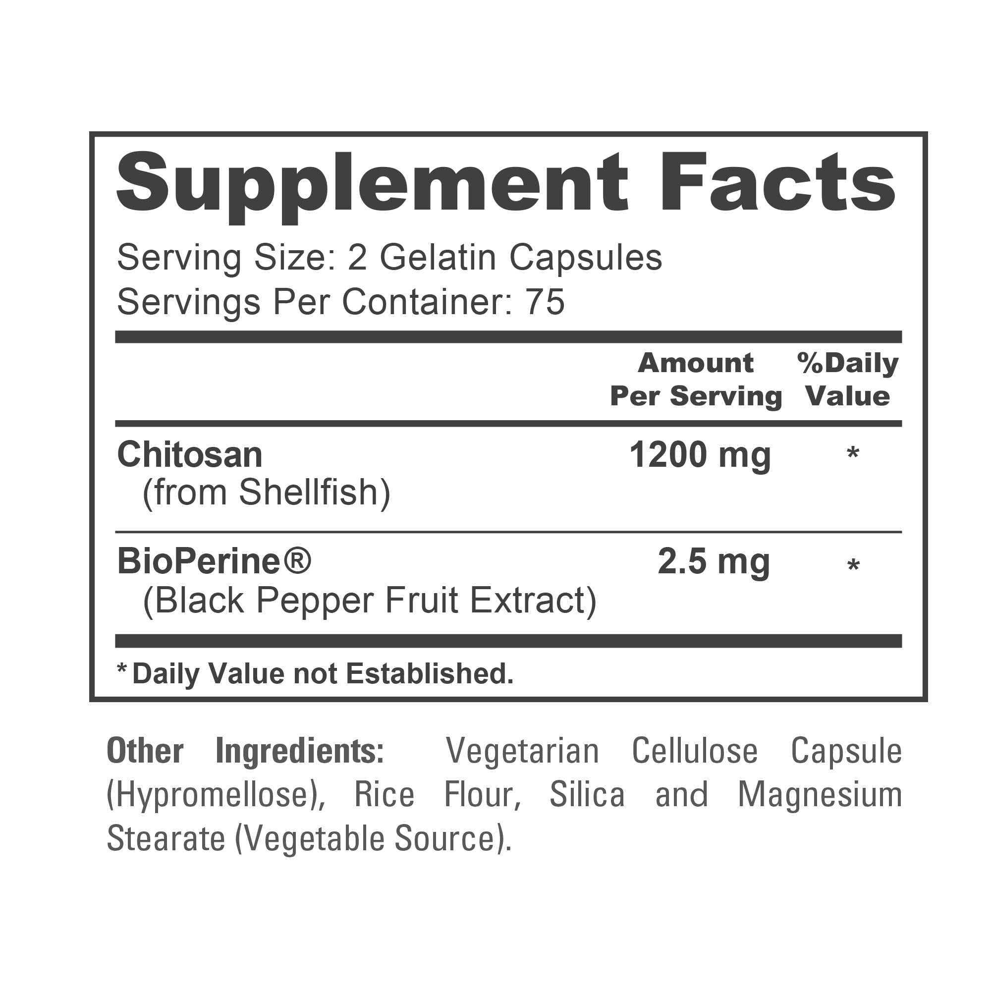 NusaPure Chitosan 1200mg 150 Caps (Non-GMO & Soyfree) with Bioperine