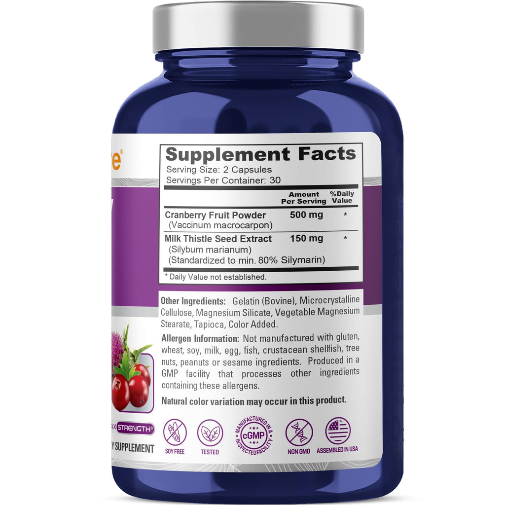 NusaPure Liver & Kidney Support with Cranberry Fruit & Milk Thistle Extract 650 mg 60 Capsules Non-GMO Soyfree Dietary Supplement