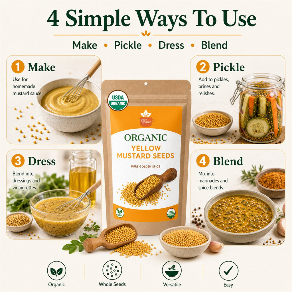 Organic Yellow Mustard Seeds – USDA Certified Organic Whole Mustard Seeds for Pickling & Cooking