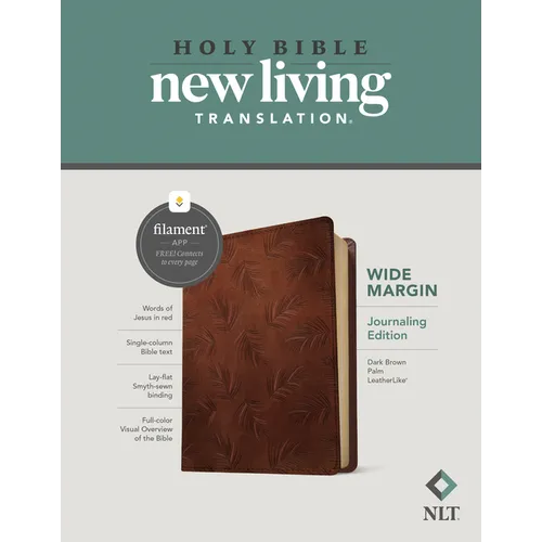 NLT Wide Margin Bible, Filament Enabled (Leatherlike, Dark Brown Palm, Red Letter)