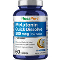 NusaPure Melatonin Quick Dissolve 500 mcg Per 60 Tablets Dietary Supplement Vegan, Non-GMO
