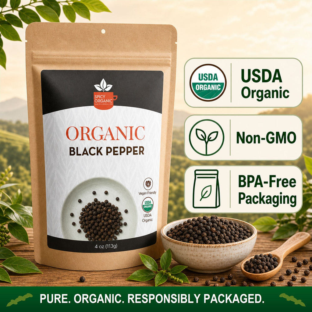 Organic Black Peppercorns – Whole, for Grinding & Marinades