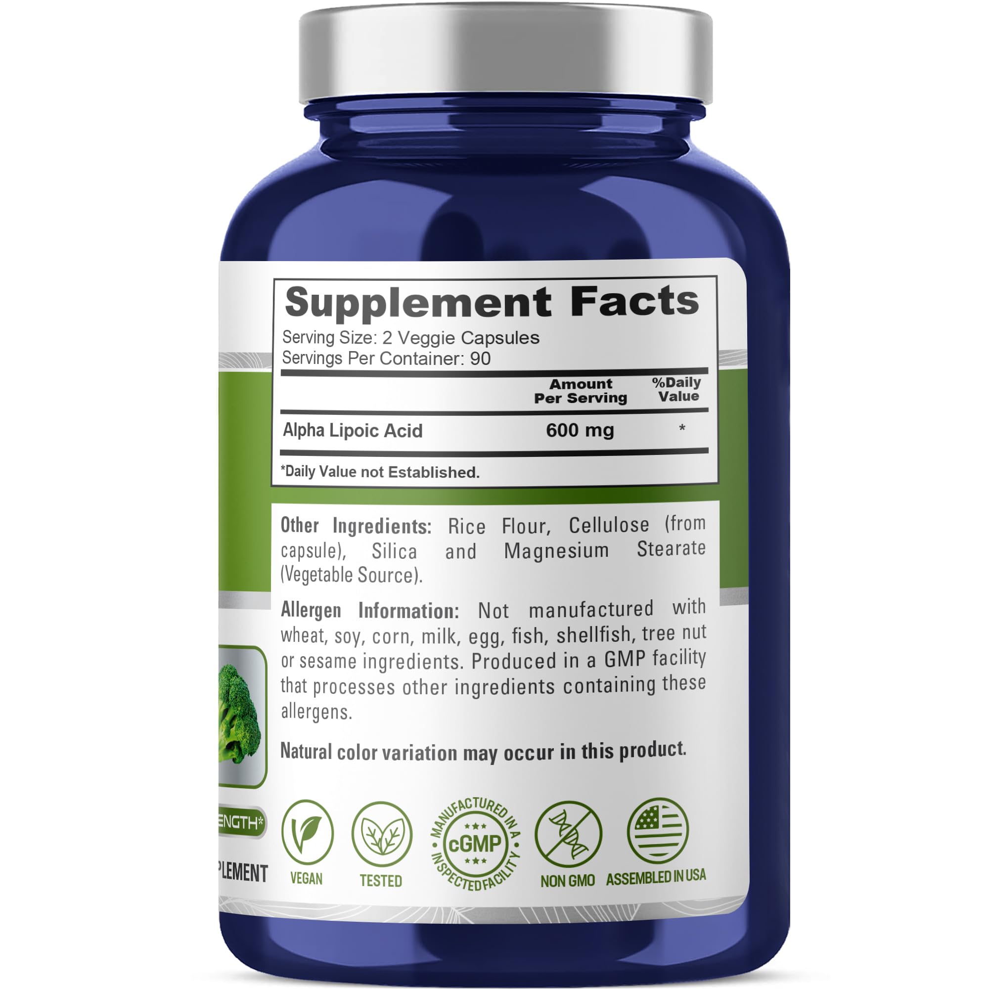 NusaPure Alpha Lipoic Acid 600 mg per Serving 180 Veggie Capsules (Vegetarian, Non-GMO, Vegan)