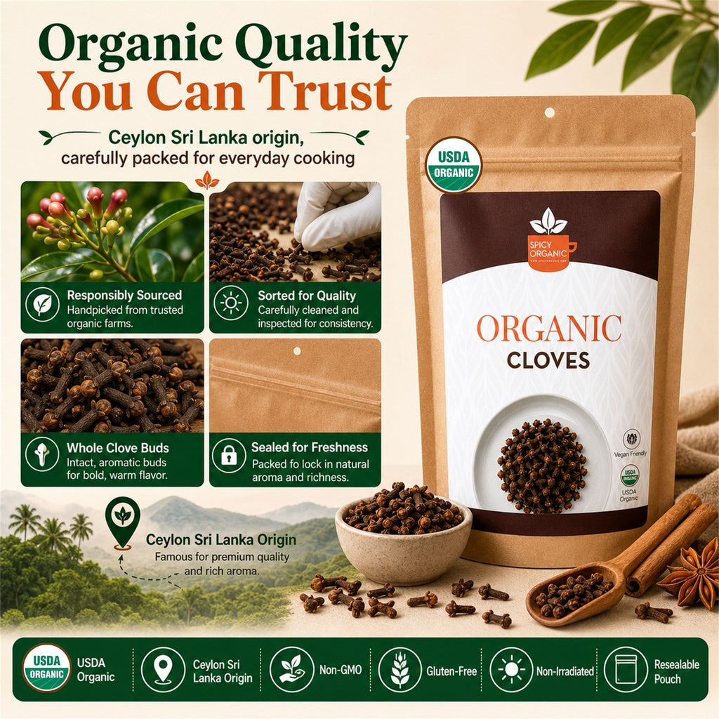 Organic Whole Cloves — USDA Certified, Non-GMO | Mulled Wine, Biryani & Spiced Tea