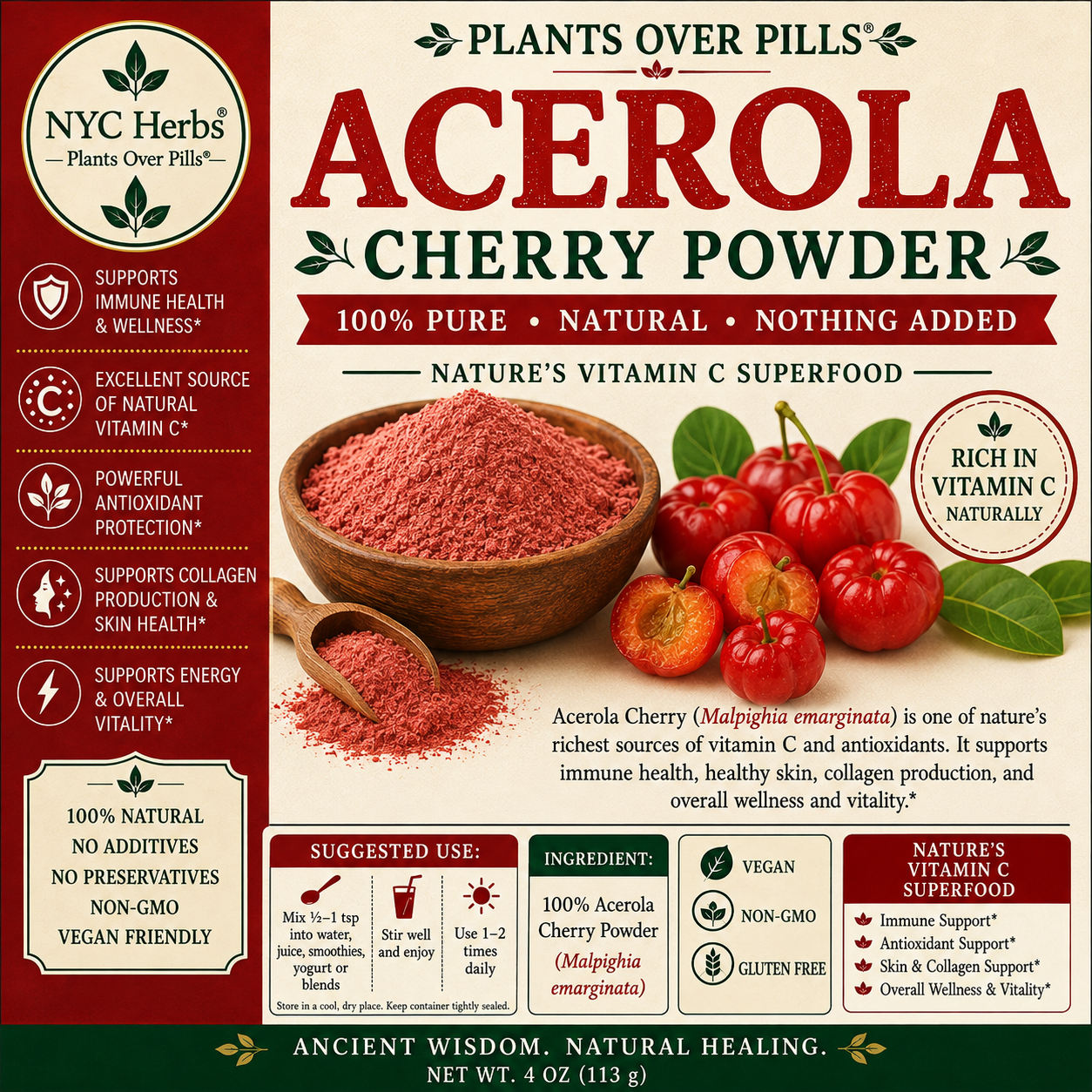 Acerola Cherry powder | Vitamin C Superfruit & Immune Booster