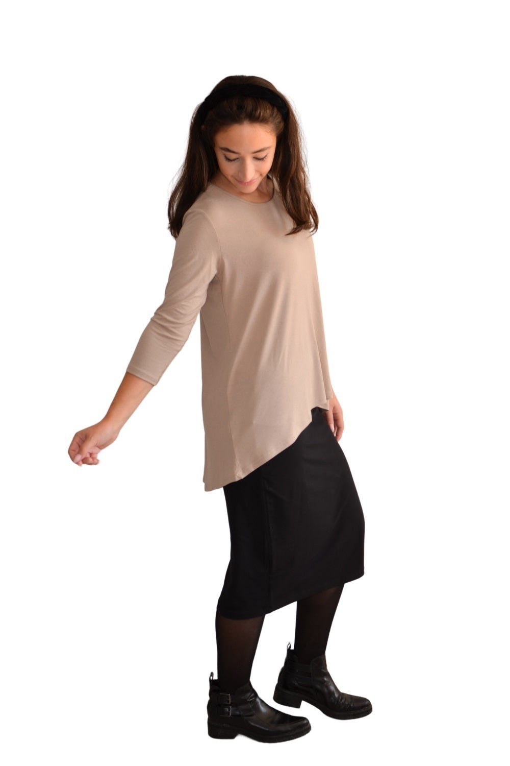 Hi-Lo Flowing 3/4 Sleeve Modest Tunic Top