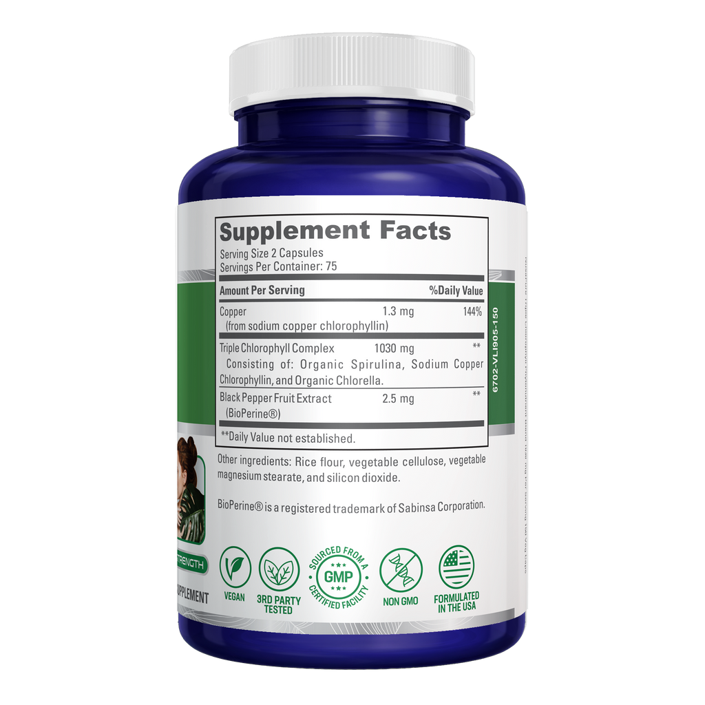 NusaPure High Absorption Triple Chlorophyll 1000 mg 150 Veg Caps Suitable for Vegetarians and Vegans, Non-GMO